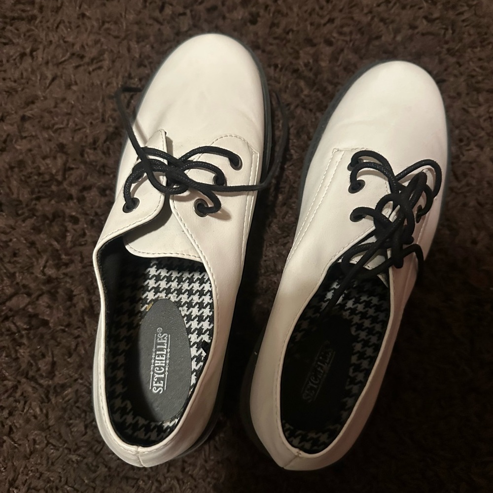 Seychelles White and Black Lace-Up Flats